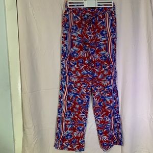 Tommy Hilfiger red floral print pants with pockets and tie waist